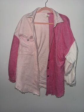 POL Colorblock Corduroy Jacket in Pink, Light Pink & White